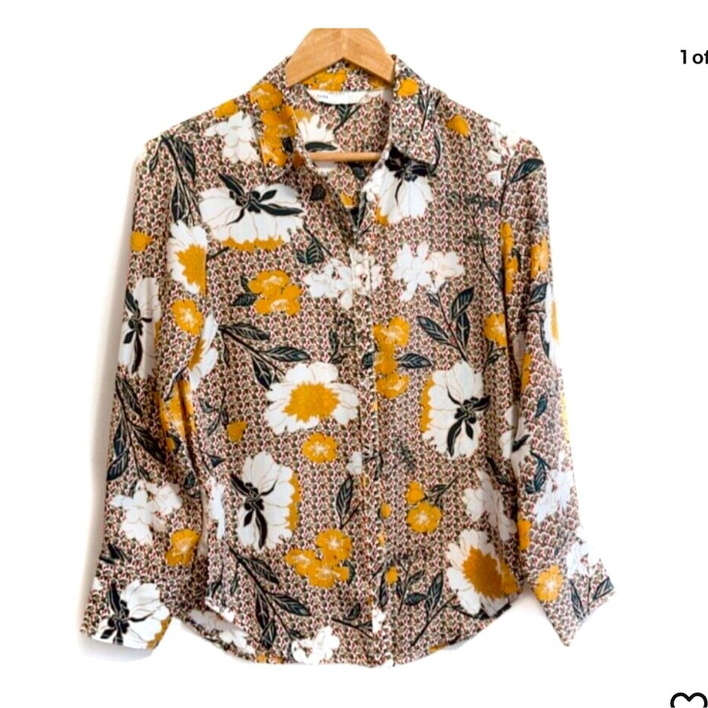 Floral Button-Up Blouse - Yellow and White